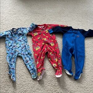 3 Pair Gerber Kids One Piece Footies - Red, Blue, Multicolor